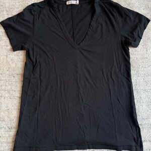 rag & bone/JEAN The Vee Slub Cotton V-Neck Tee in Black - Size XS